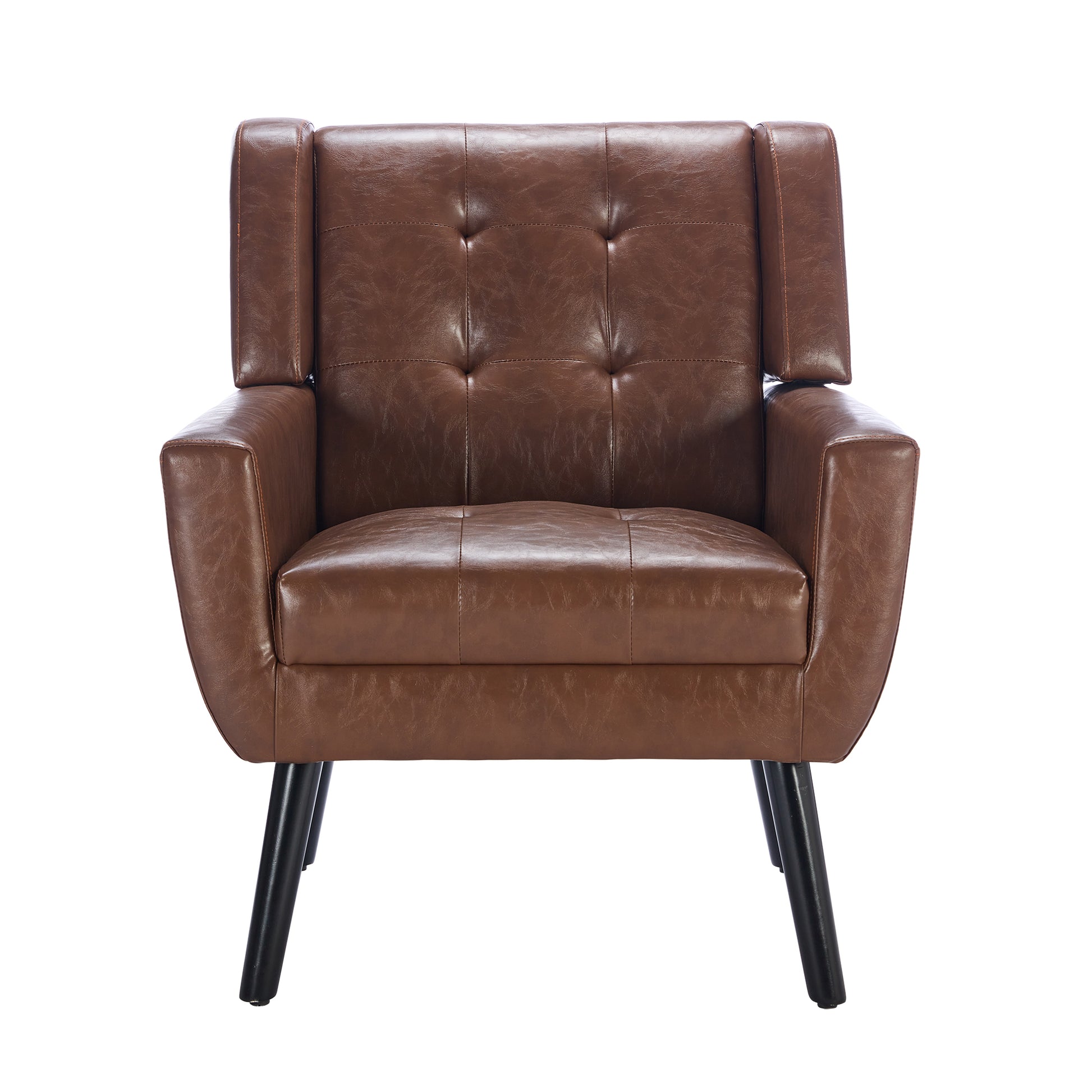 Modern Soft Leather Material Ergonomics Accent Chair Living Room Chair Bedroom Chair Home Chair With Black Legs For Indoor Home Brown Pu Brown Foam Upholstered