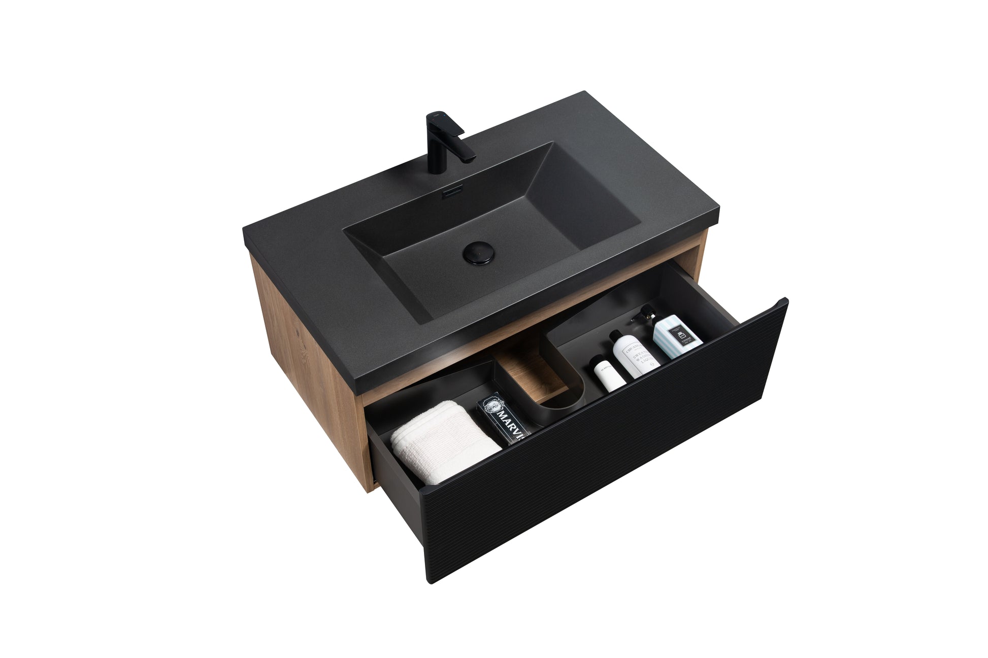 36" Floating Bathroom Vanity With Sink, Modern Wall Mounted Bathroom Storage Vanity Cabinet With Countertop And Soft Close Drawers, Ink Black Cruis 36 Black Wood