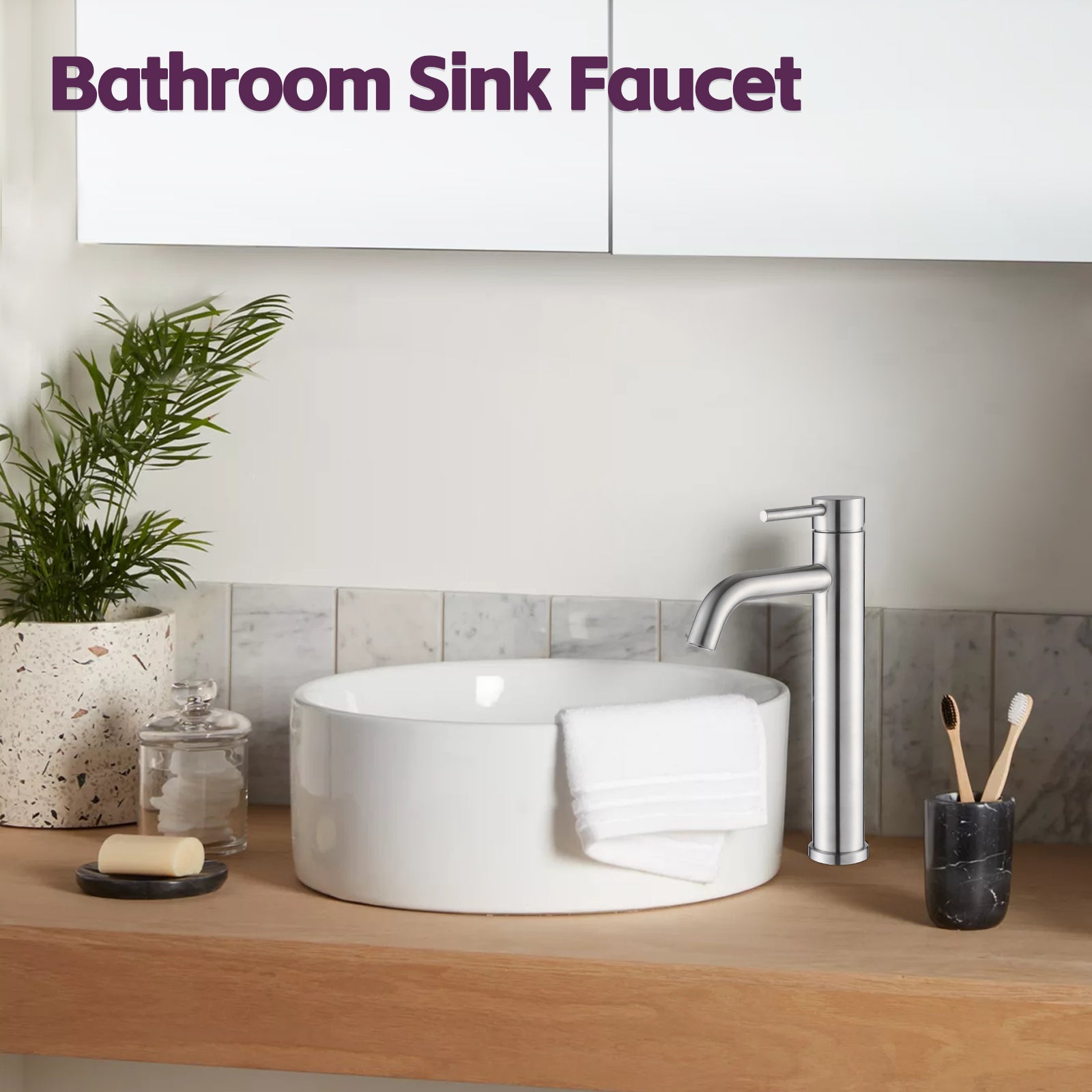 Bathroom Modern Tall Faucets Single Handle One Hole Lavatory Bathroom Sink Faucet Brushed Nickel Cartridge Valve Bathroom 1 Hole Faucets Stainless Steel