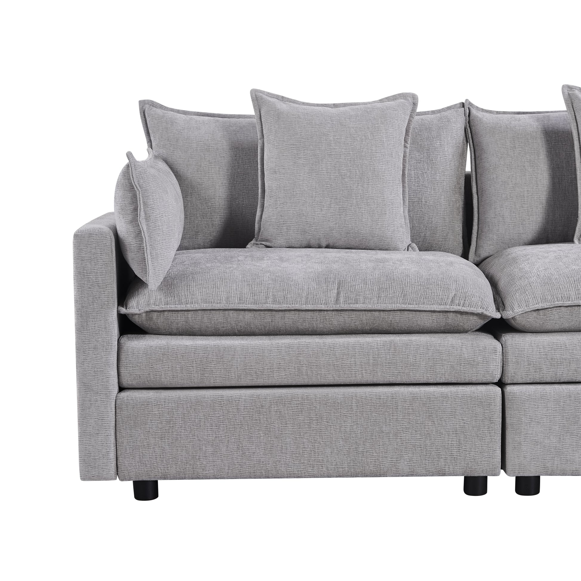 108.66"Modern Chenille L Shaped Sectional Sofa With Convertible Chaise, Comfy Cloud Couch Deep Sectional Sofa With Ottomans For Living Room Light Gray Wood Foam Chenille 3 Seat