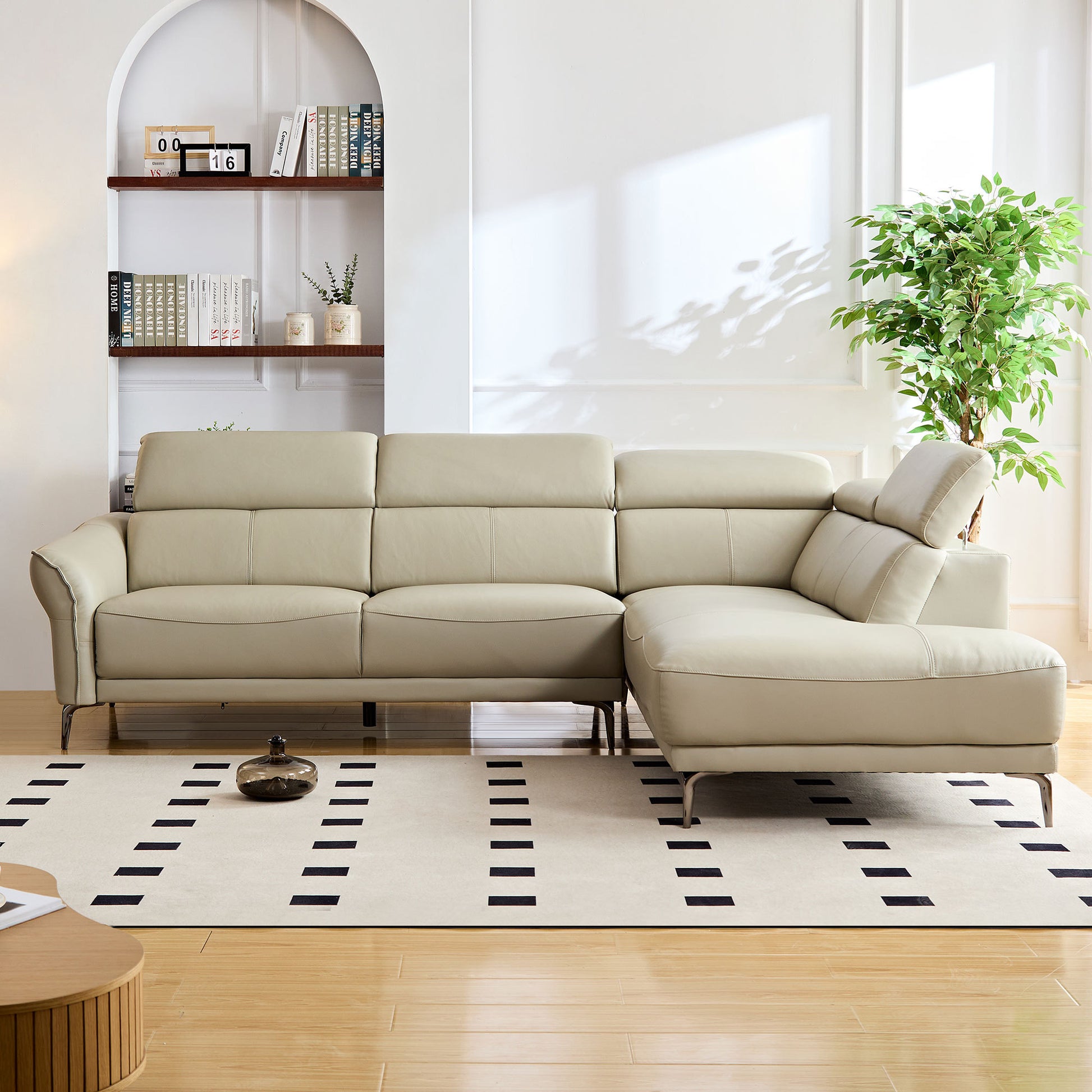 111.42Inch Modern Design L Shaped Deep Sectional Couch,Genuine Leather Sofa With Adjustable Headrests Couch,Minimalist Style Comfy Upholstery Corner Couch With Chaise For Living Room,Apartment,Office Grey Genuine Leather 5 Seat