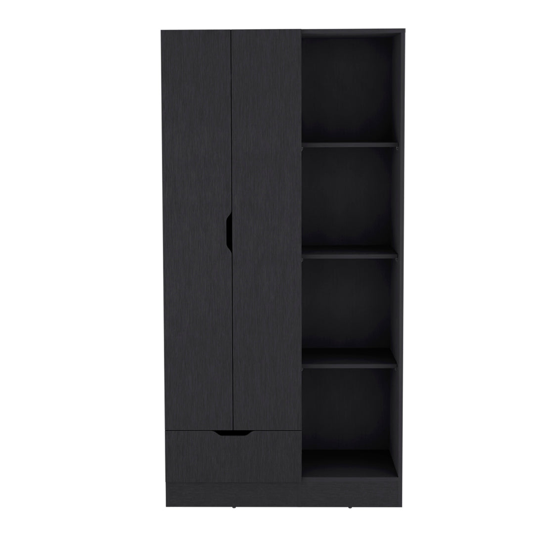 Memphis Wardrobe Armoire With 4 Tier Storage Shelves And 1 Drawer Black Black Particle Board