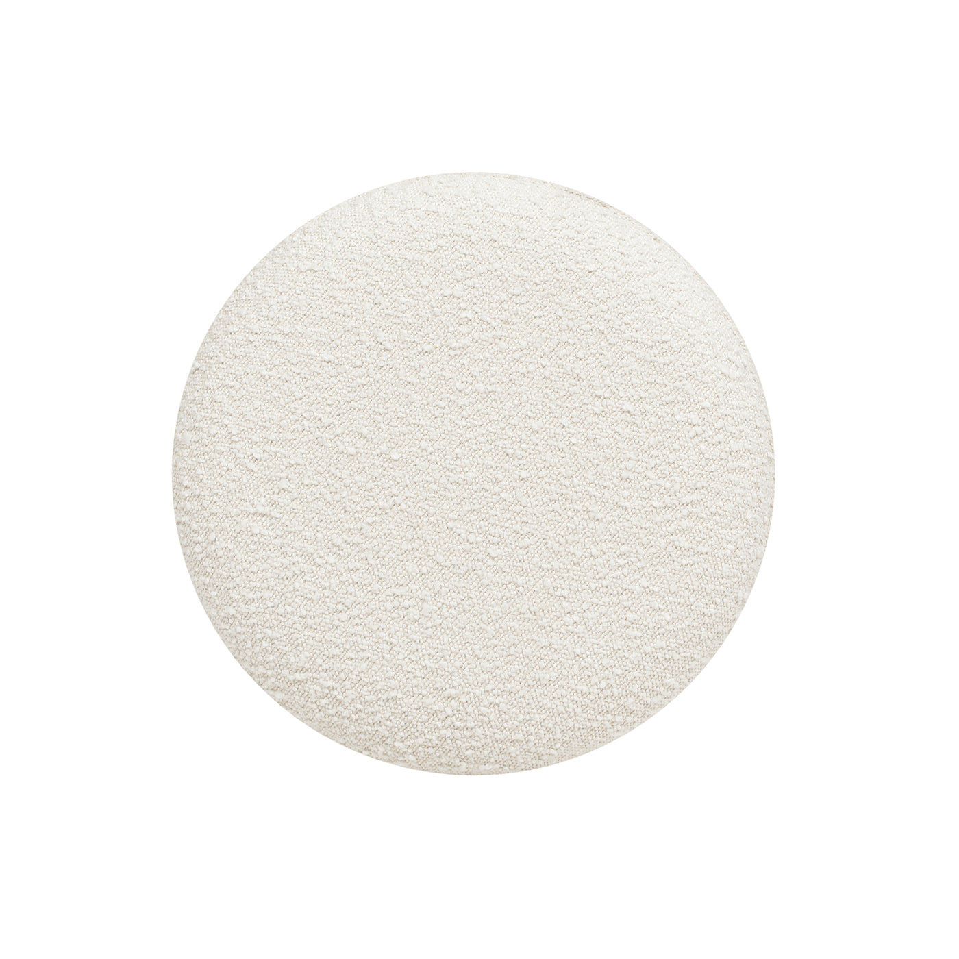 Bali 18.5" Round Upholstered Ottoman With Natural Wood Base, Ivory White Boucle White Foam Boucle