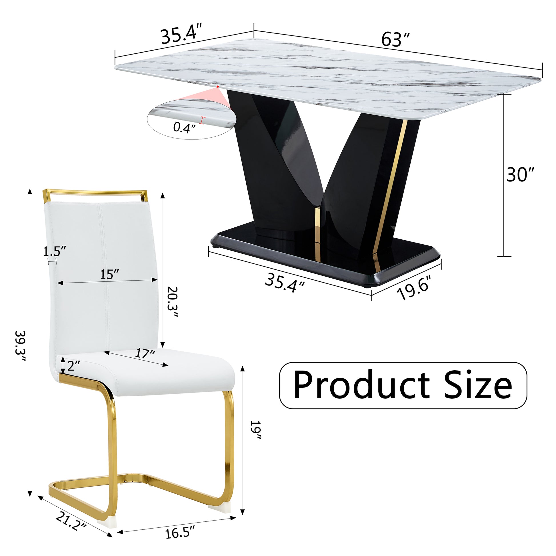 Table And Chair Set, White Imitation Marble Texture Glass Tabletop, Black Mdf Table Legs, Stable And Beautiful. Modern Simple Dining Table, Comfortable Seating. White Black Seats 4 Mdf Glass