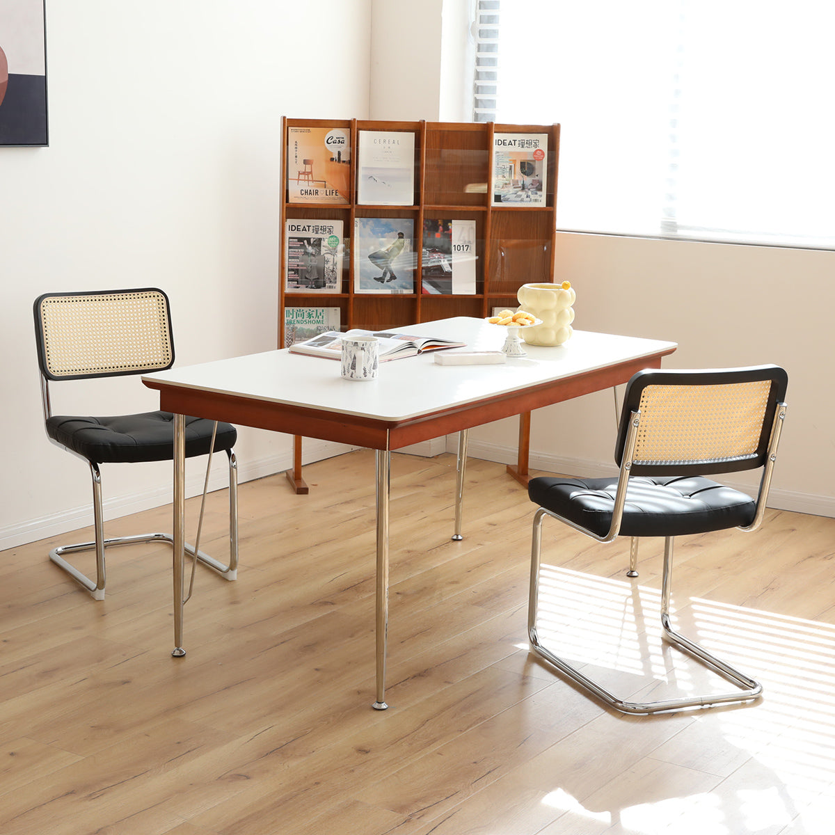 Dining Chairs Set Of 2, Fauex Leather Rattan Side Accent Chairs With Chrome Legs, Modern Mid Century Breuer Designed Chairs, Upholstered Dining Living Room Kitchen Chairs Black 2Pcs Black Faux