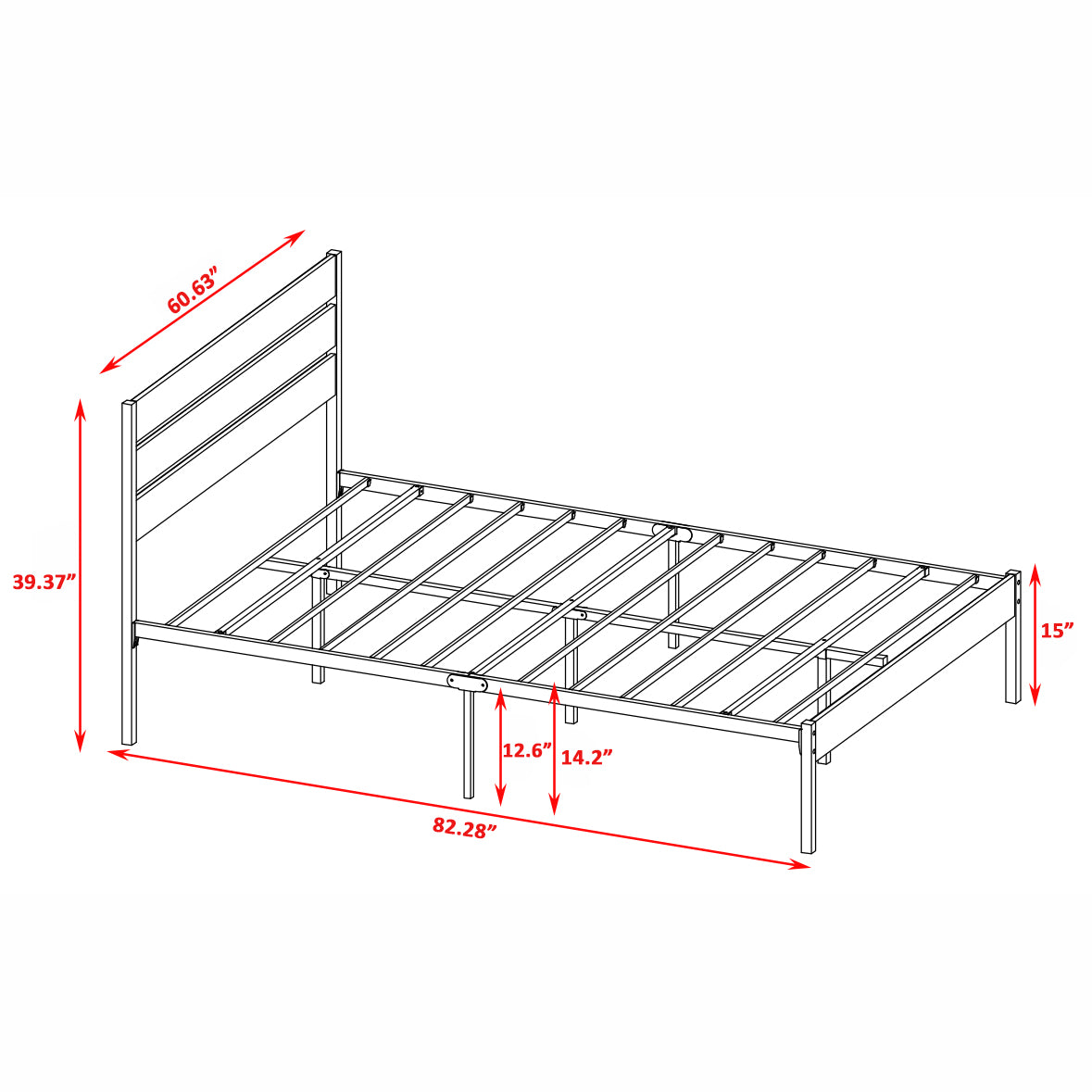 Queen Size Bed Frame With Wood Headboard, Metal Frame With Strong Slats, Noise Free,No Box Spring Needed Brown Queen Brown Metal & Wood