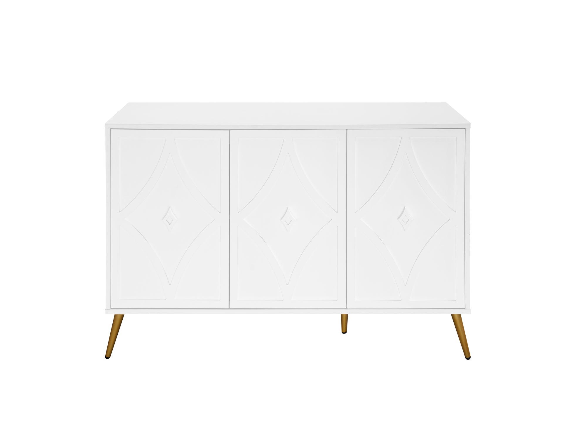 3 Door Storage Cabinet Accent Cabinet With Storage,Sideboard With Adjustable Shelf, Kitchen Cabinet, Diamond Shaped Decoration Door For Living Room, Kitchen, Dining Room ,Enchence White Particle Board Mdf