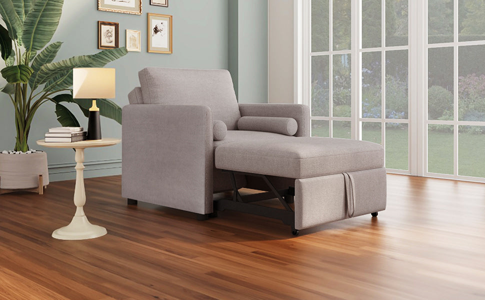 3 In 1 Convertible Sleeper Chair With Adjustable Backrest, Lounger Chair Turns Into Bed, Single Bed For Living Room, Linen, Tan Tan Linen