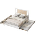 Queen Size Wooden Rattan Platform Bed, With 2 Big Drawers, T Size Trundle, White Queen White Plywood