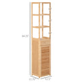 Kleankin Tall Bathroom Cabinet With Drawer And Slatted Shelves, Slim Bamboo Linen Tower With Louvered Door, Natural Natural Wood Bamboo