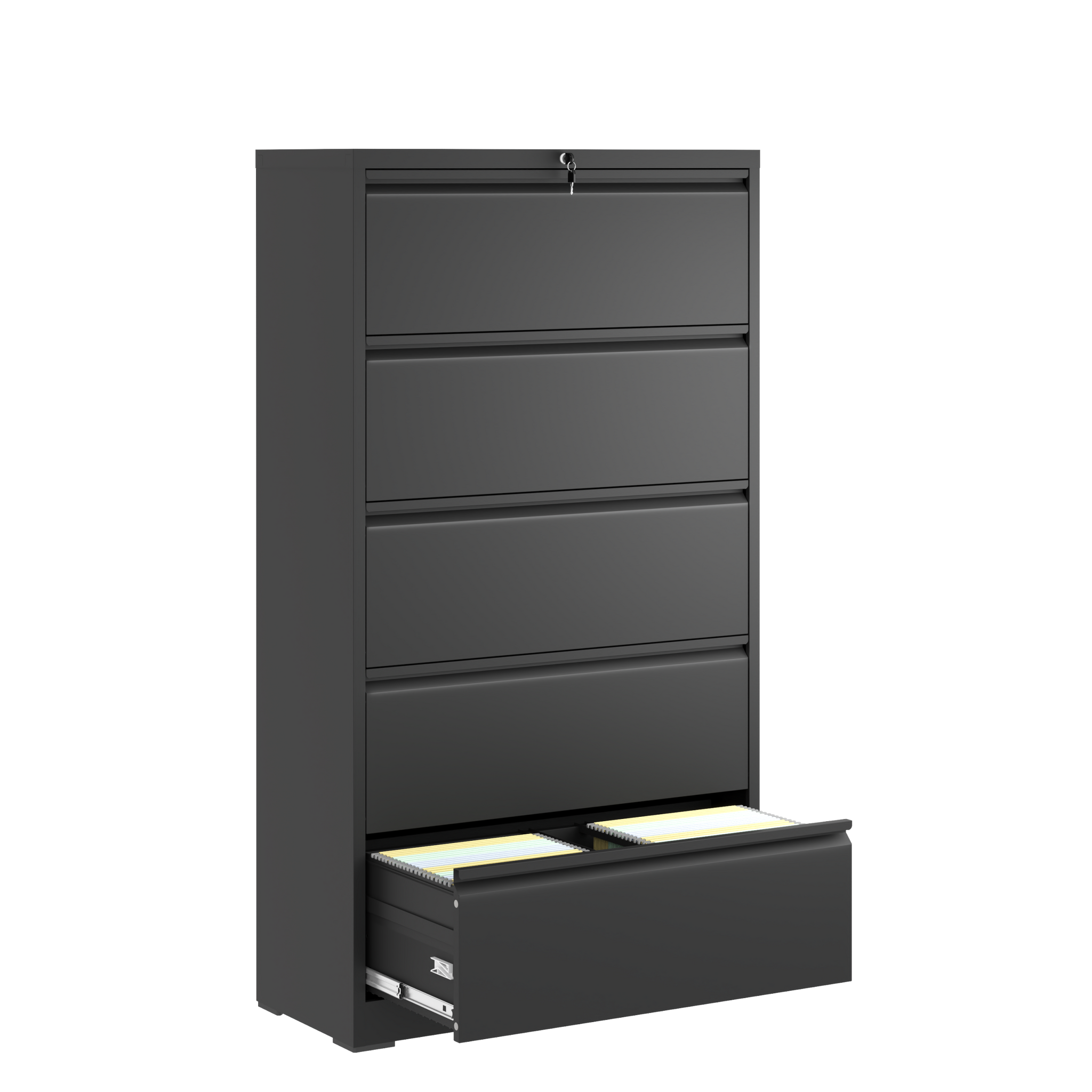 5 Drawer Metal Lateral File Cabinetblack Filing Cabinet With Lock, Lockable File Cabinet For Home Office, Locking Metal File Cabinet For Legal Letter A4 F4 Size Filing Cabinets 5 Or More Drawers Antique Black Office Drawers Included Modern Metal Metal