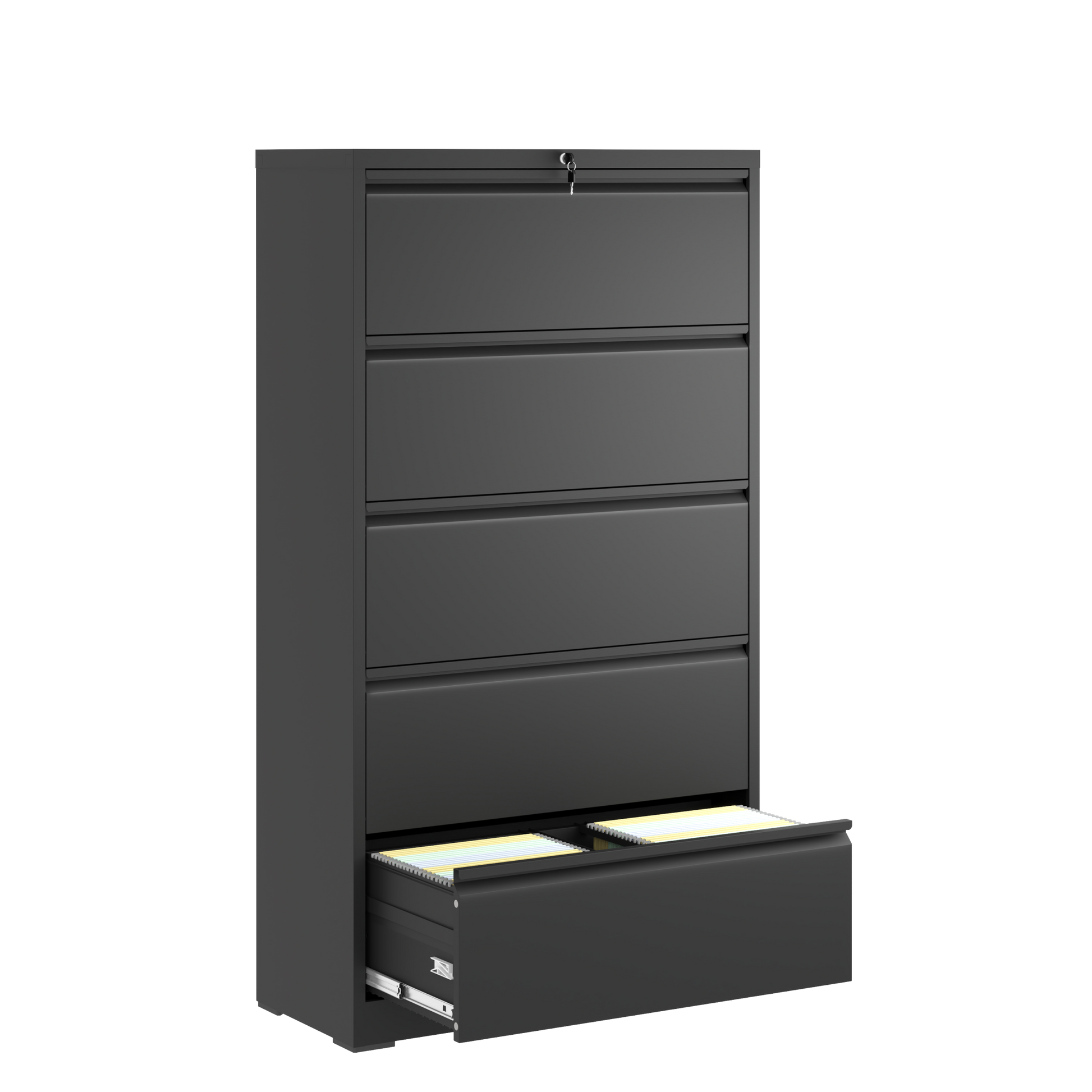 5 Drawer Metal Lateral File Cabinetblack Filing Cabinet With Lock, Lockable File Cabinet For Home Office, Locking Metal File Cabinet For Legal Letter A4 F4 Size Filing Cabinets 5 Or More Drawers Antique Black Office Drawers Included Modern Metal Metal