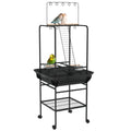 Pawhut Bird Stand With Wheels, Parrot Stand With Perches, Stainless Steel Feed Bowls, Pull Out Tray, Toy Hanger, Bird Play Stand For Indoor Outdoor Small Parrot, Dark Gray Gray Wood