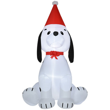 Homcom 6Ft Christmas Inflatables Outdoor Decorations Puppy Dog Wearing A Santa Hat, Blow Up Yard Christmas Decor With Led Lights Display White Fabric