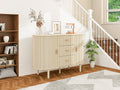 Sideboard Buffet Storage Cabinetaccent Cabinet With Smoothly Sliding Tambour Doorsmodern Kitchen Buffet Cabinet With 3 Drawer And 2 Doors For Living Room Dining Room Natural Mdf