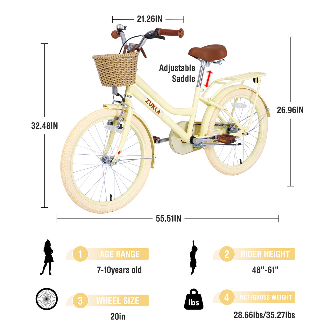 Multiple Colors,Girls Bike With Basket For 7 10 Years Old Kids,20 Inch Wheel ,No Training Wheels Included Cycling Yellow Garden & Outdoor Carbon Steel