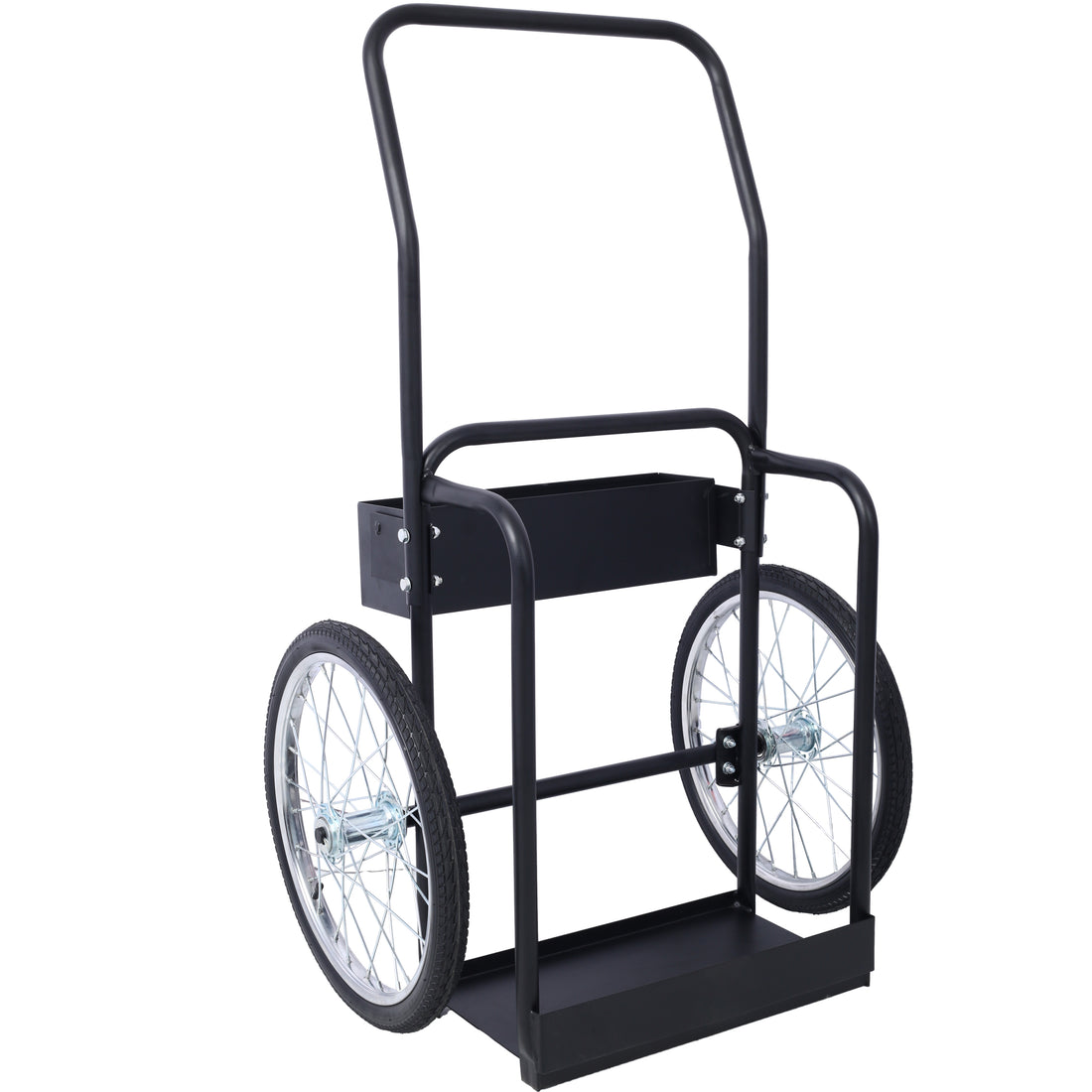 Large Dual Oxygen Tank Cart Dolly Double Cylinder Cart, 20" Pneumatic Wheels Includes Two Fastening Belts ,Black Black Steel