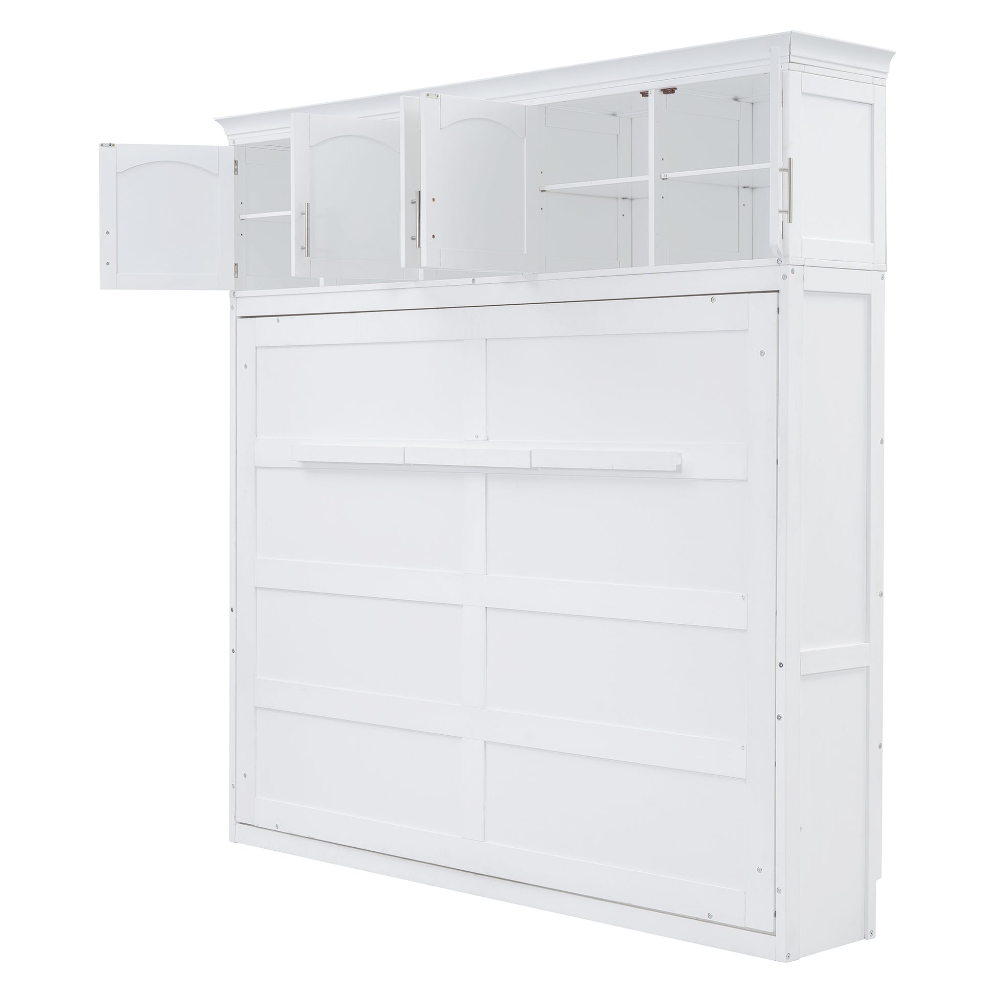 Full Size Murphy Bed Wall Bed With Top Cabinets,White Full White Plywood