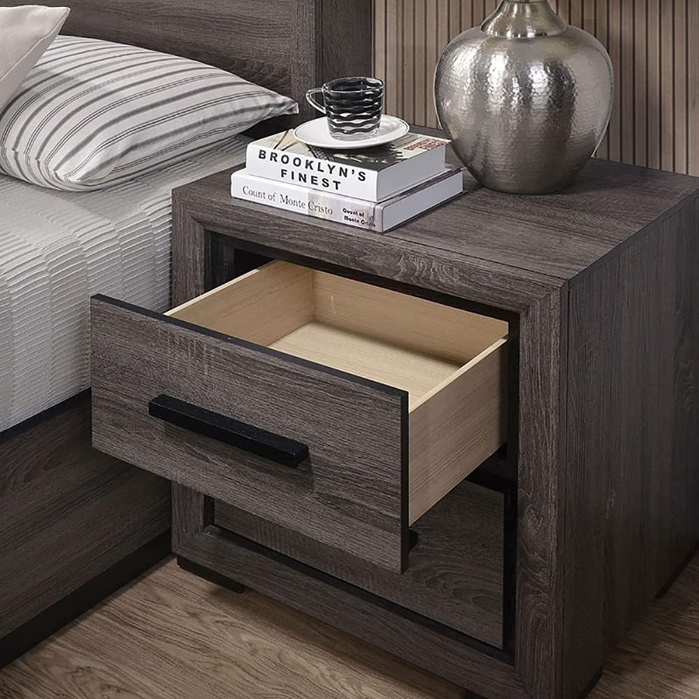 Gray 1Pc Nightstand Bedroom Furniture Bedside Table 2 Drawers Two Tone Design W Black Trim Paper Veneer Gray 2 Drawers Bedroom Bedside Cabinet Contemporary,Transitional Easy Assembly Wood