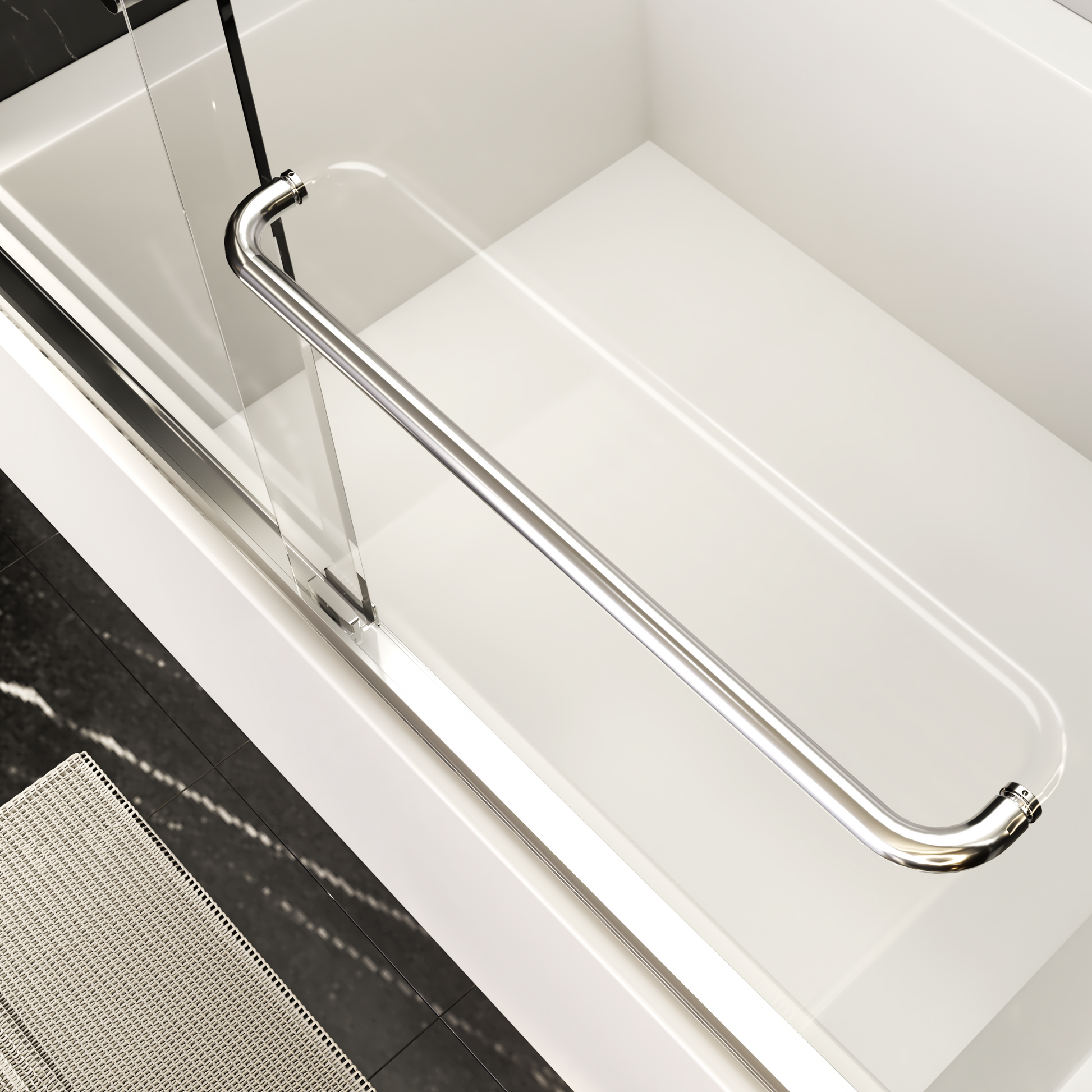 56" 60"W*58" H Semi Frameless Double Sliding Tub Door, Bypass Bathtub Shower, 1 4" 6Mm Thick Sgcc Tempered Glass Door, Chrome Chrome Glass Metal