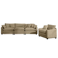 Mid Century Modern Sectional Set Of Two, One 3 Seater Sectional And One Single Seater Sectional With 2 Arm Pillows And 4 Throw Pillows, Living Room Sectional Tan Corduroy Fabric Tan Corduroy 4 Seat