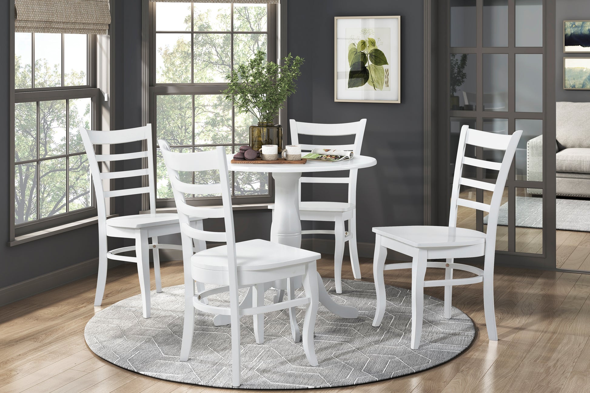 White Finish 1Pc Round Table Wooden Pedestal Base Casual Farmhouse Style Kitchen Dining Room Furniture White Seats 4 Dining Room Casual,Farmhouse Round Wood Pedestal