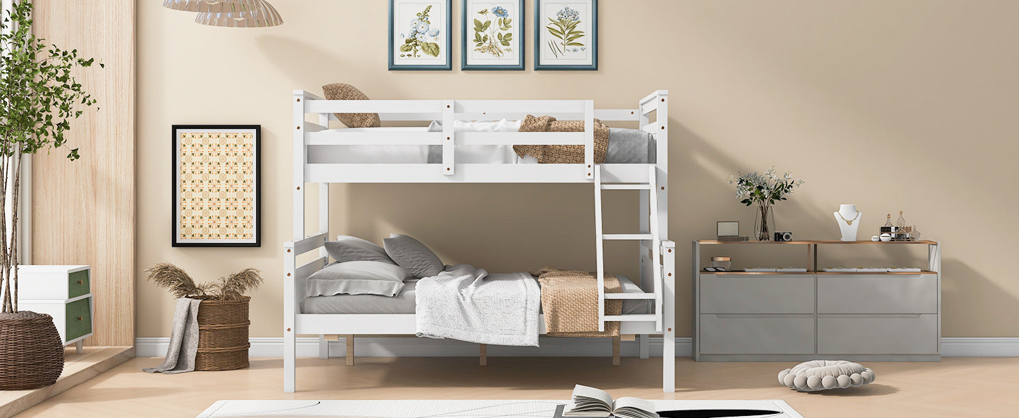 Twin Over Full Bunk Bed With Ladder, Safety Guardrail, Perfect For Bedroom, White Box Spring Not Required Twin White Wood Bedroom Bunk Pine