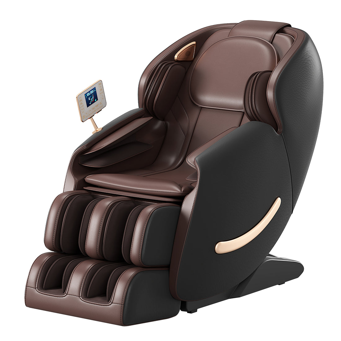 Deluxe Massage Chair, Full Body Zero Gravity Recliner With Ai Voice Control, Sl Track, Bluetooth, Foot Rollers, Airbags, Heating Black Black Brown Faux Leather Power Remote Primary Living Space Medium Duty Luxury,Modern Push Button Polyurethane Foam Abs