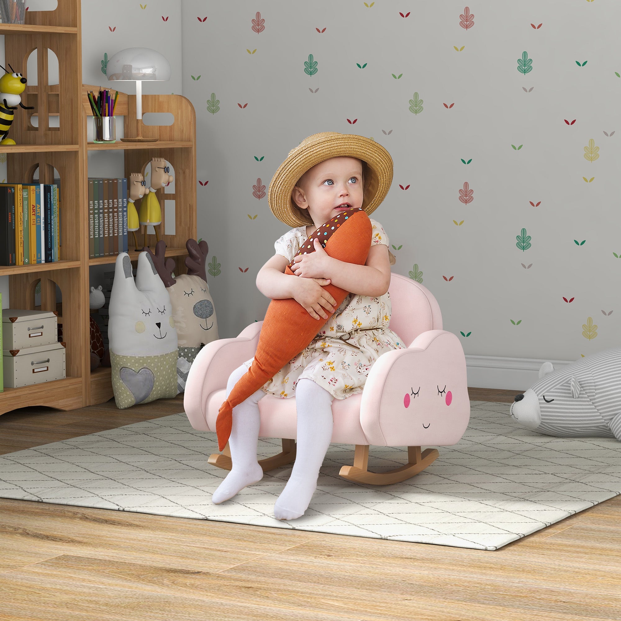 Qaba Kids Rocking Chair, Cloud Shaped Children Rocker Armchair For Nur