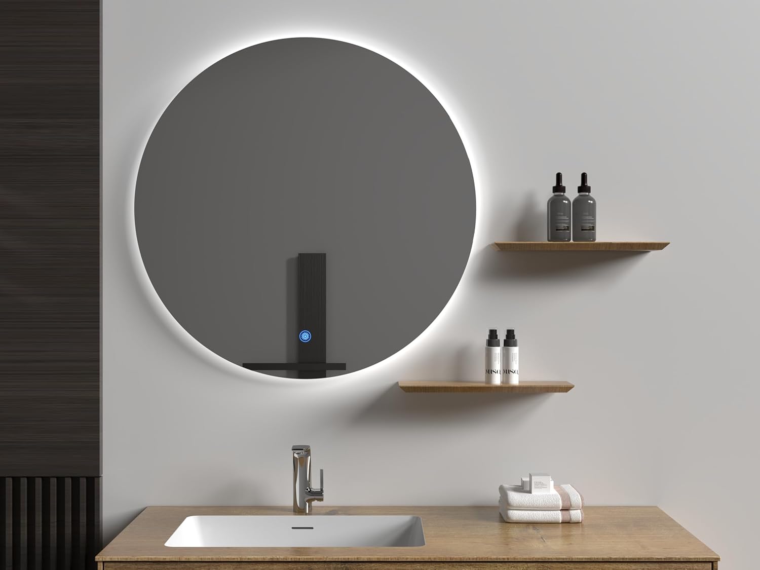 32" Wall Mounted Led Round Mirror With Lights Wall Mounted Led Vanity Mirror With Anti Fog 3000K Backlitlighted Mordern Makeup Mirror Circle Wall Mirror, 24Ledm408 White Glass