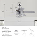 52 Inch Crystal Chandelier Fan Dual Finish Reversible Blades, Fandelier,Ceiling Fan With Remote Control 3 Speed Low,Mid,High For Living Room, Dining Room, Bedroom, Family Room, Chrome Chrome American Traditional,Antique,Classic,Contemporary Crystal Metal