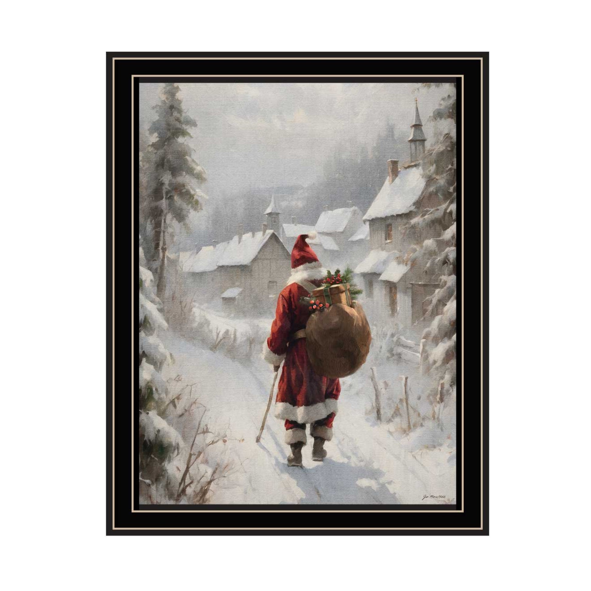 2 Piece Vignette On The Eve Of Christmas Black Framed Wall Art For Living Room, Holiday Wall Art Print For Home Decor, Bedroom Wall Art By Jo Moulton Multicolor Wood Paper