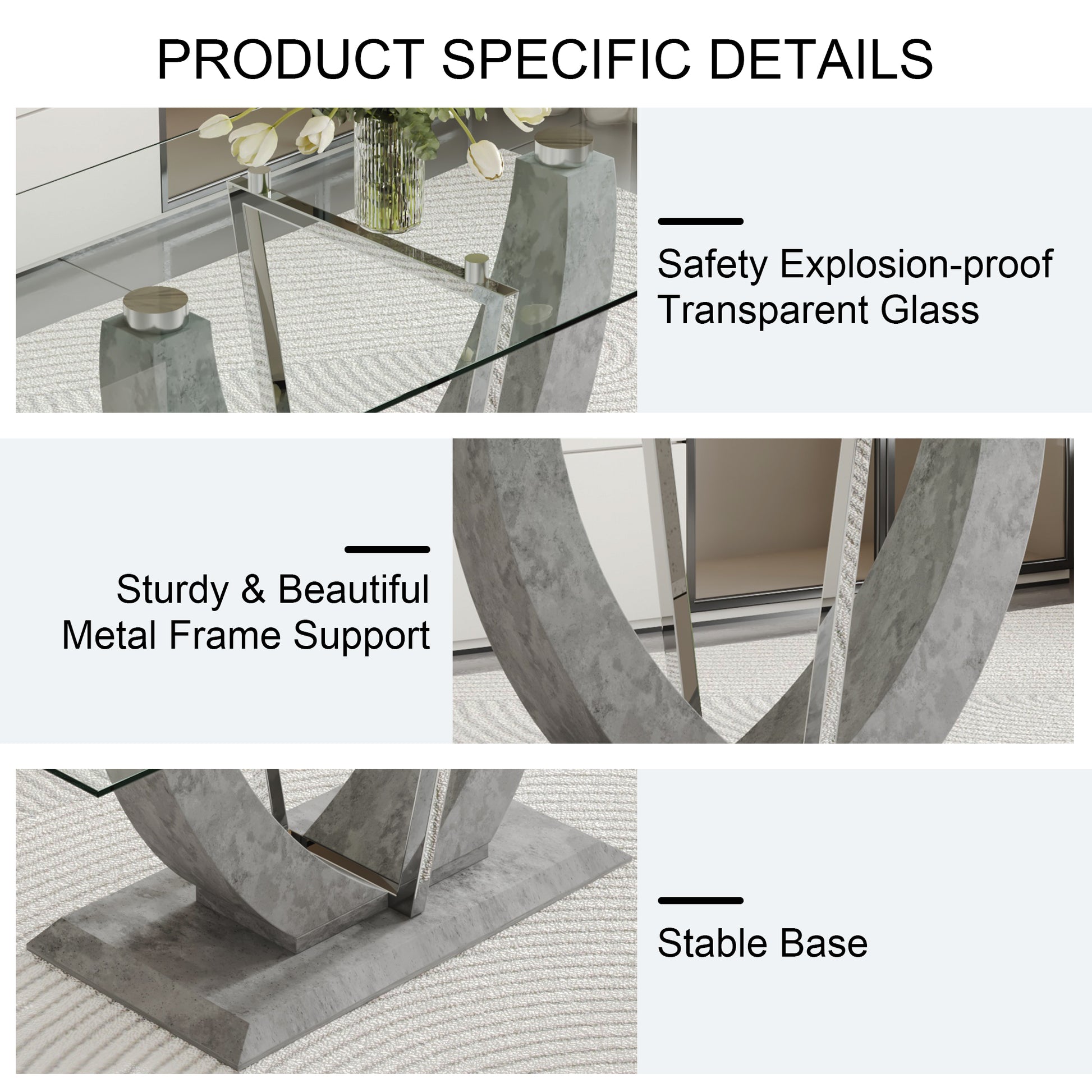 Table And Chair Set, Large Modern Rectangular Glass Table, Can Accommodate 6 8 People, Equipped With A 0.39 Inch Tempered Glass Tabletop And Large Mdf Table Legs, Comfortable And Soft Chairs. Transparent Mdf Glass