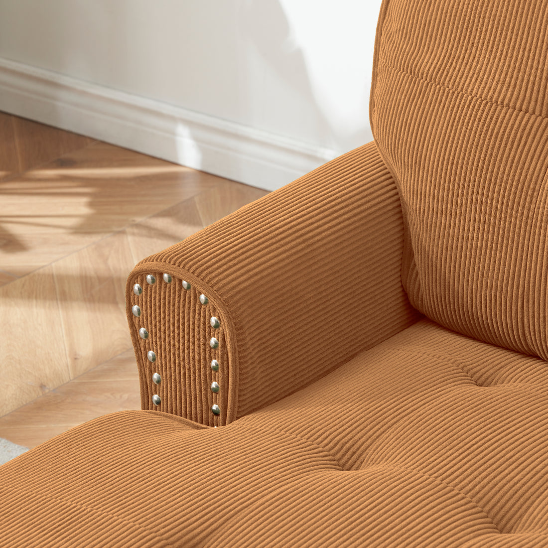 Chaise Lounge Indoor Sleeper Sofa Bed Chair Upholstered Lounge Chair For Bedroom Living Room With Rivets Brown Brown Corduroy