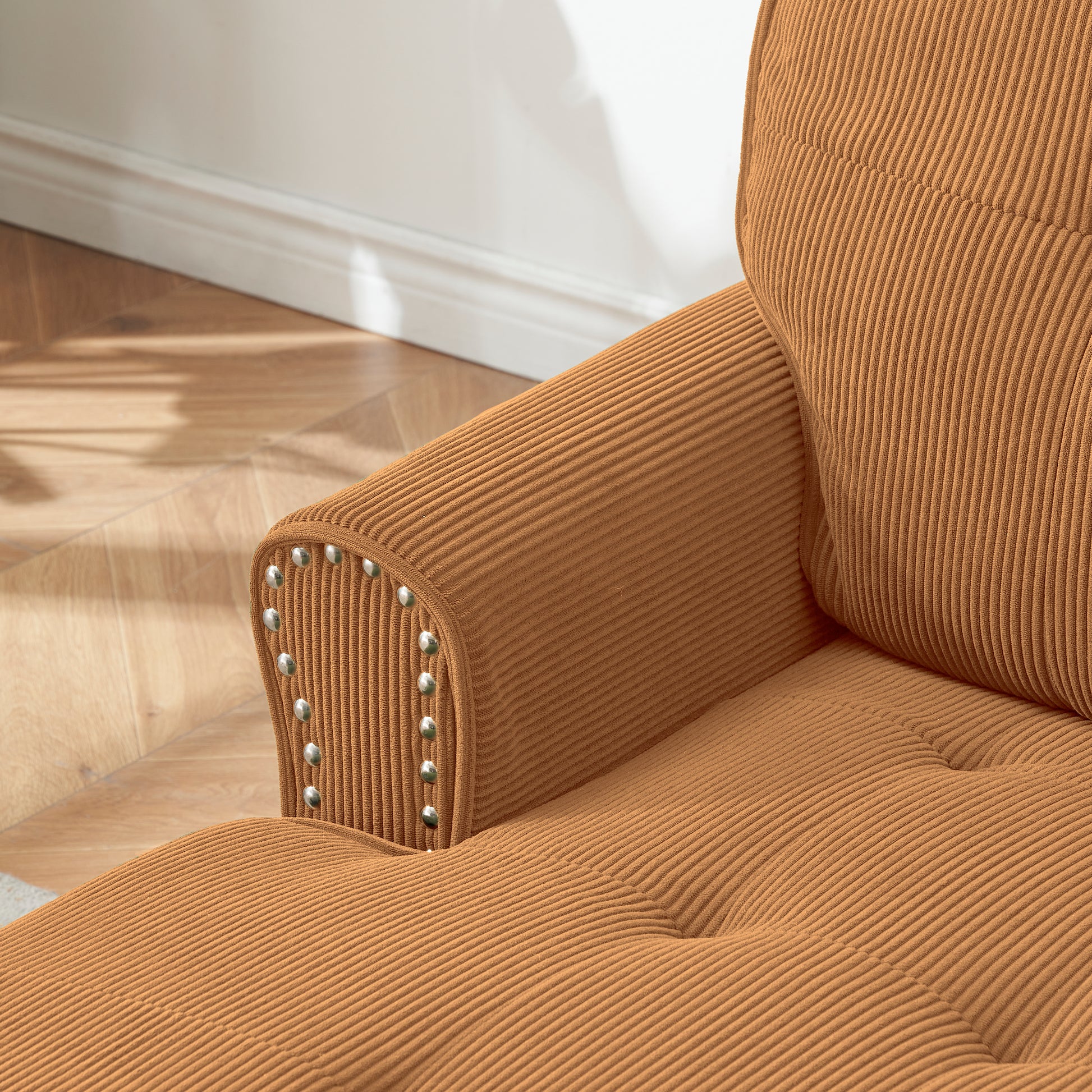 Chaise Lounge Indoor Sleeper Sofa Bed Chair Upholstered Lounge Chair For Bedroom Living Room With Rivets Brown Brown Corduroy