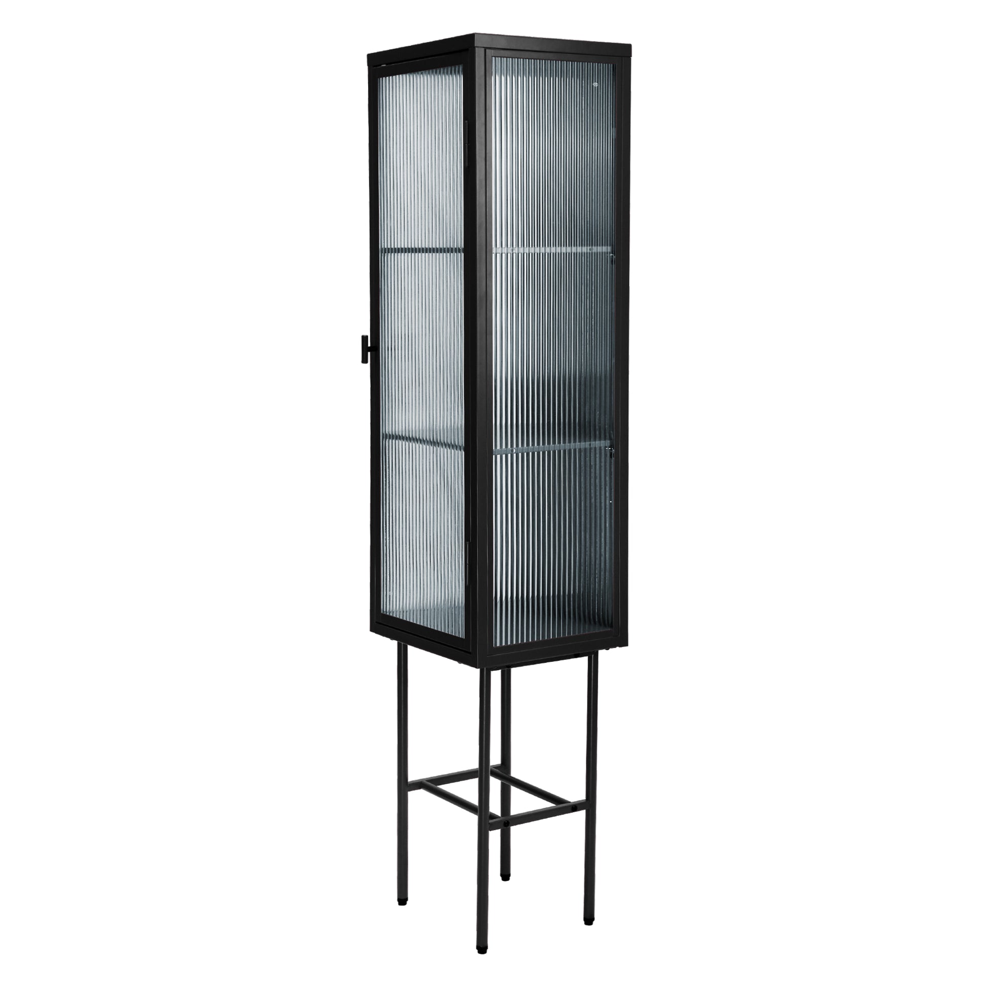 Retro Style Freestanding Metal Tall Display Cupboard With Glass Door And Three Detachable Shelves For Office, Living Room, Kitchen Console Sideboard,Bedside Entryway Black Old Sku:W68751715 Black Steel