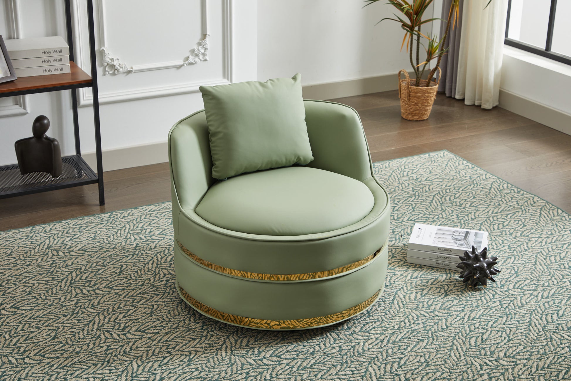 Swivel Chair, 360 Swivel Accent Chair, Barrel Chair For Living Room Bedroom Green Faux Leather