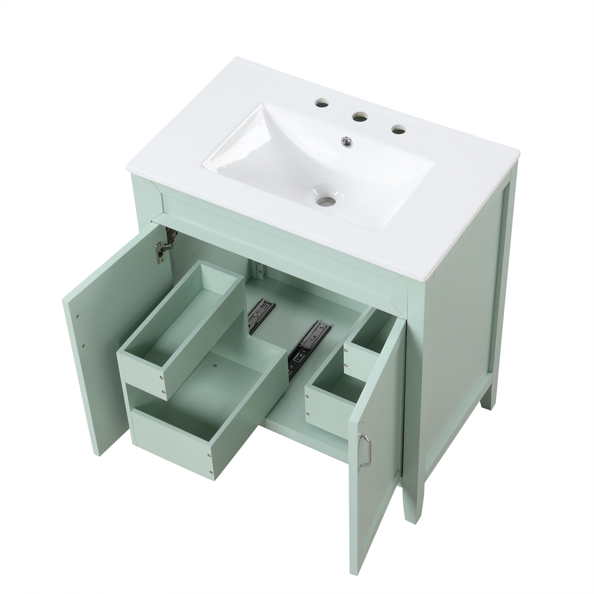 30" Bathroom Vanity With Sink, Multi Functional Bathroom Cabinet With Doors And Drawers, Solid Frame And Mdf Board, Green Green Solid Wood Mdf