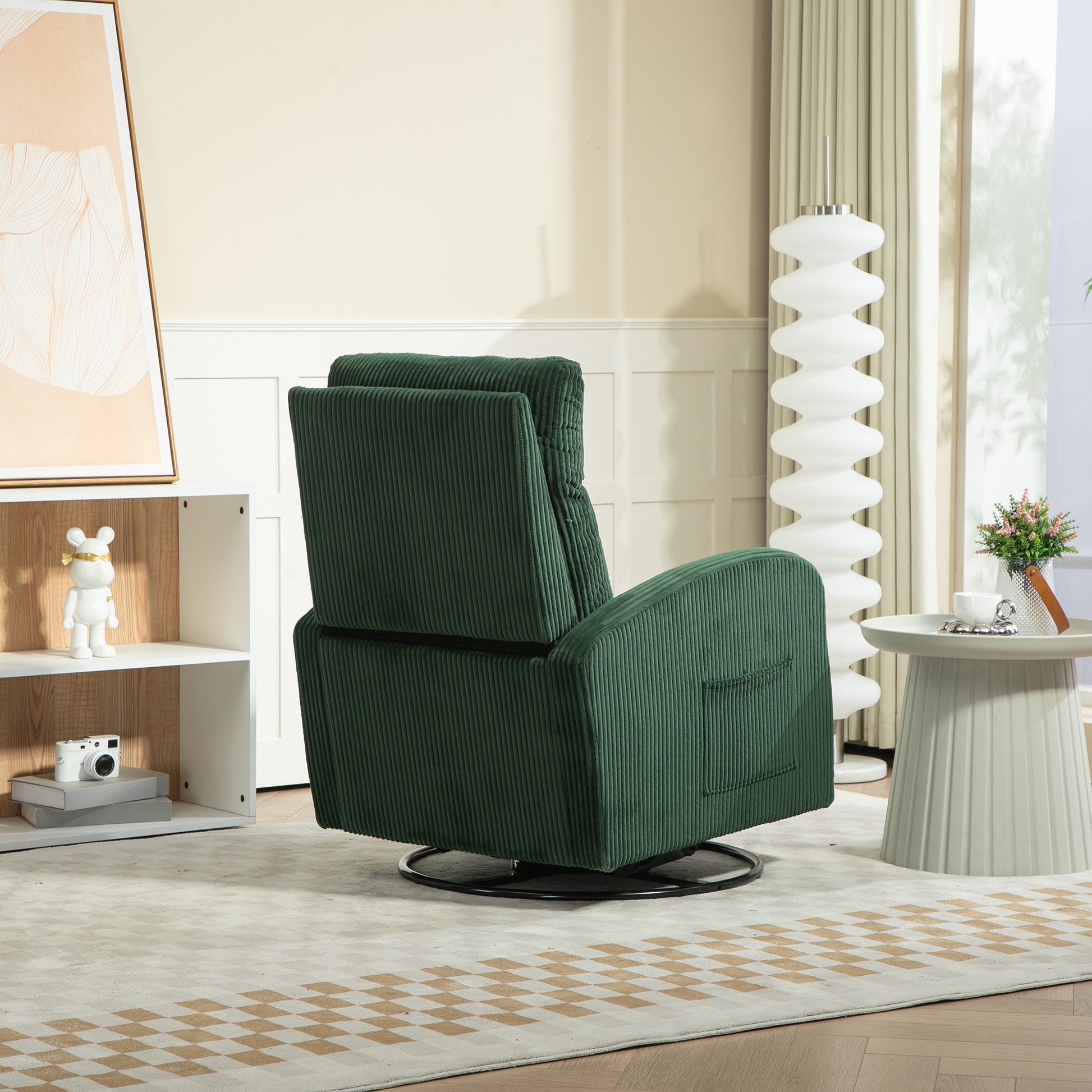 Jiada Upholstered Swivel Glider.Flannel Fabric.Rocking Chair For Nursery In Dark Green.Modern Style One Left Bag Dark Green Primary Living Space Foam Fabric Metal