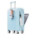 Luggage Set Of 3, 20, 24, 28Inch With Usb Port, 20, 24Inch With Front Opening Design Airline Certified Carry On Luggage With Cup Holder, Abs Hard Shell Luggage With Spinner Wheels, Light Blue Blue Abs