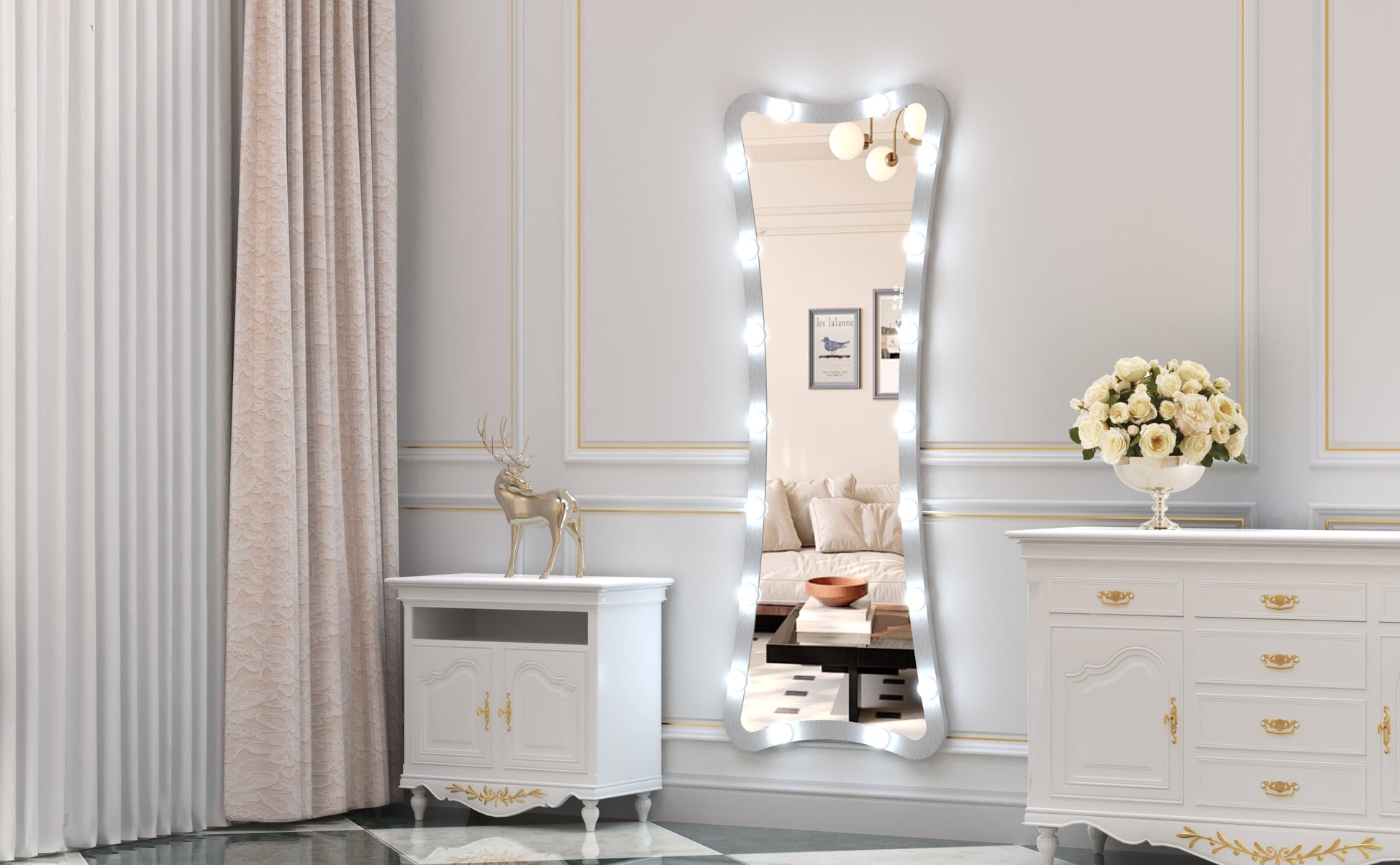 Hollywood Full Length Mirror With Lights Full Body Vanity Mirror With 3 Color Modes Lighted Standing Floor Mirror For Dressing Room Bedroom Wall Mounted Touch Control Silver 63"X24" Silver Aluminium