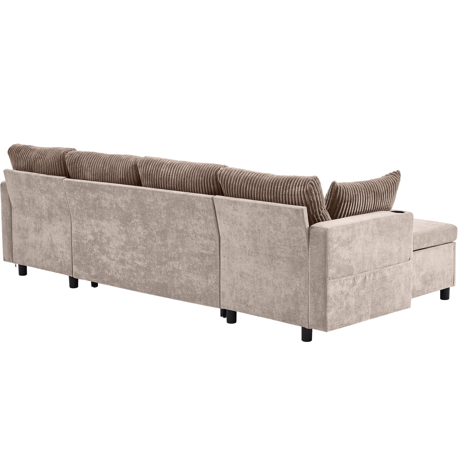 111.8" Sectional Sofa Pull Out Sofa Bed Versatile Sofa Sleeper With Large Storage Space, Two Usb Ports And Two Cup Holders For Living Room, Brown Brown Foam Chenille 4 Seat