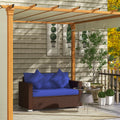 Outsunny Patio Wicker Loveseat With Cushions, 2 Seat Outdoor Pe Rattan Couch Sofa With Throw Pillows, For Porch, Backyard, Garden, Poolside, Blue Dark Blue Rattan Metal