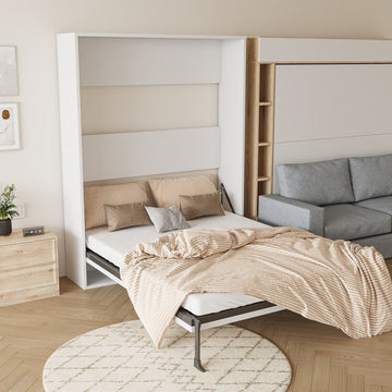 Morden Deisgn Full Size Vertical Murphy Bed For Bedroom Or Guestroom White Wall Bed Space Saving Hidden Bed White Mdf