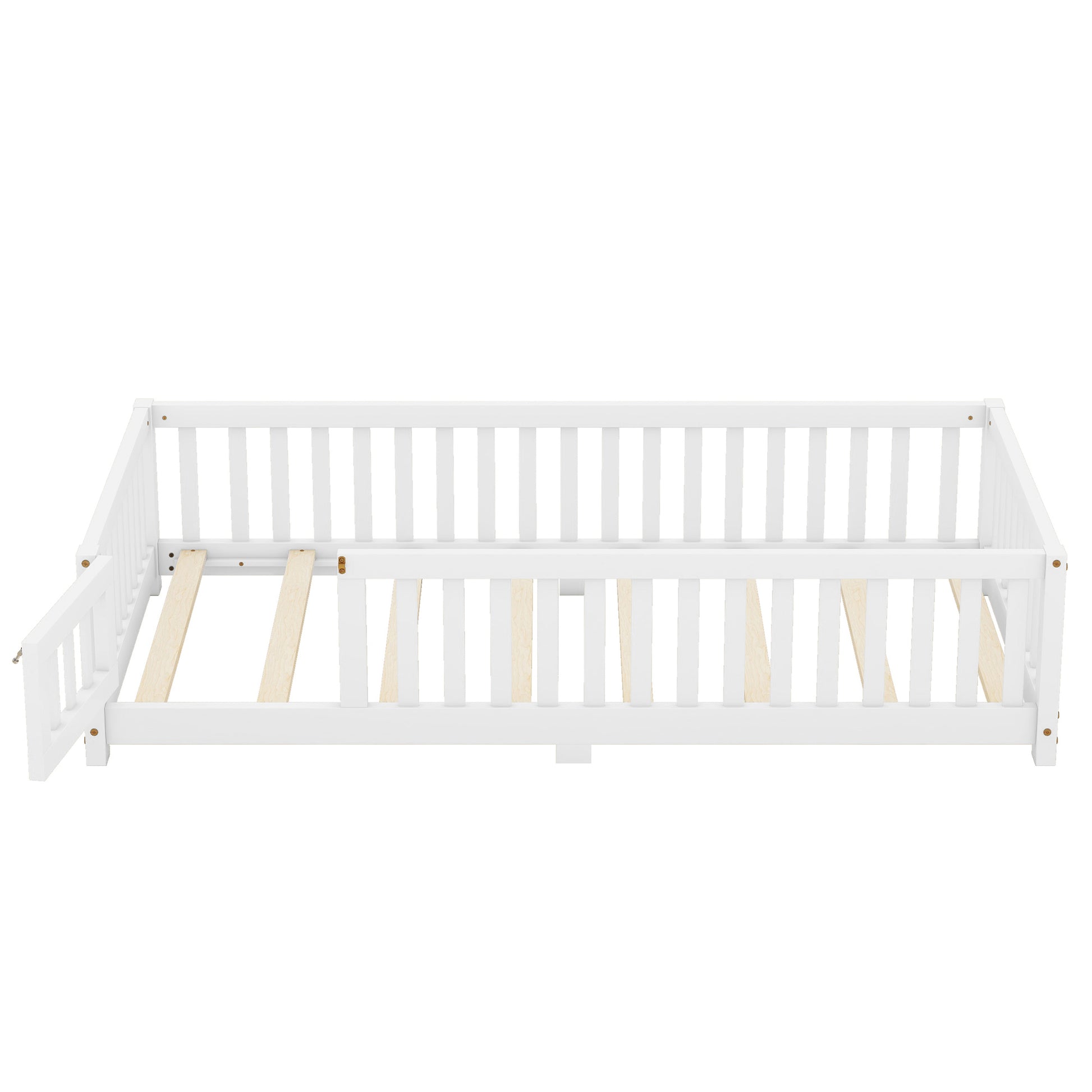 Twin Size Bed Floor Bed With Safety Guardrails And Door For Kids, White Old Sku:W158090683 Twin White Pine