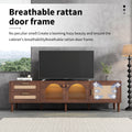 Rattan Tv Stand With 3 Cabinets & 2 Drawers, Rattan Inspired Media Console Table For Tvs Up To 80'', Led Light Entertainment Center, Tv Cabinet For Living Room, Bedroom, Home Theatre Dark Brown