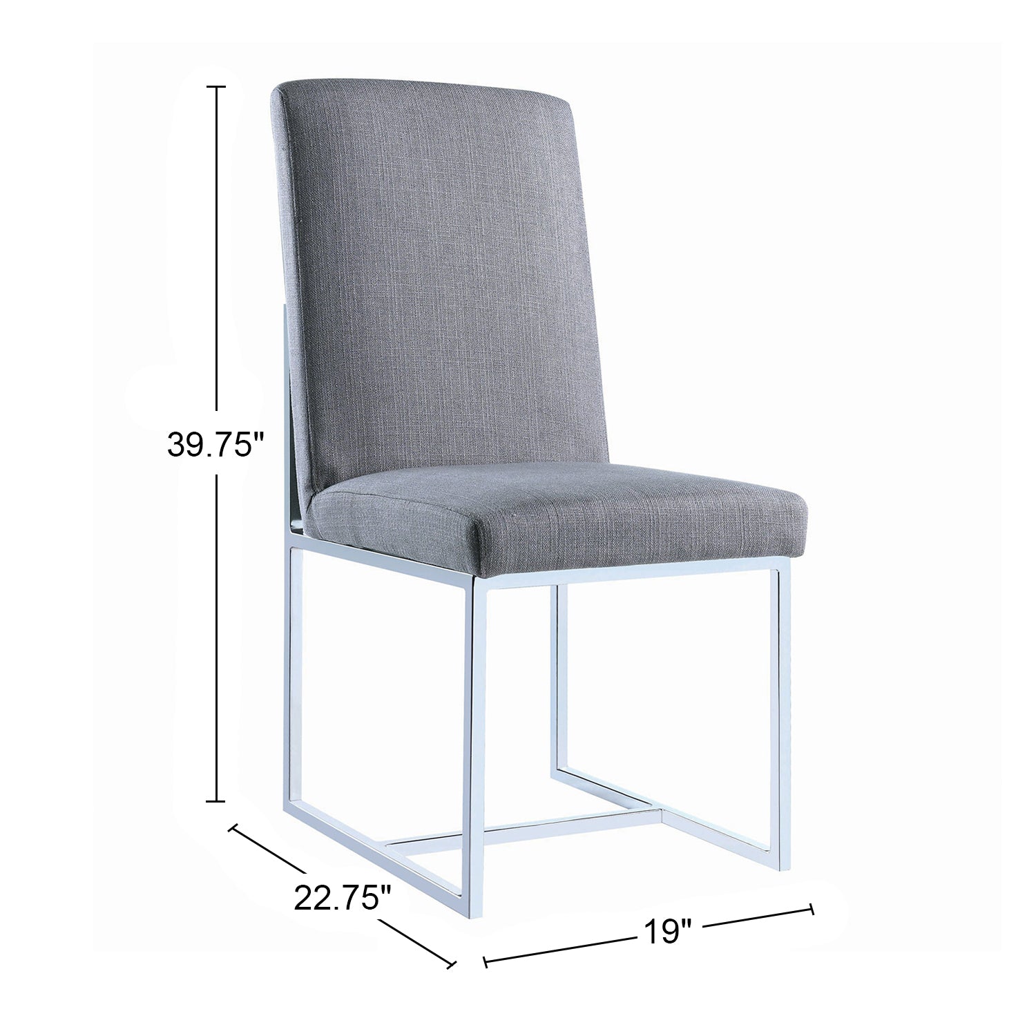 Set Of 2 Upholstered Dining Chairs With Chrome Metal Frame, Grey Solid Grey Dining Room Rectangular Side Chair Set Of 2 Chrome,Fabric
