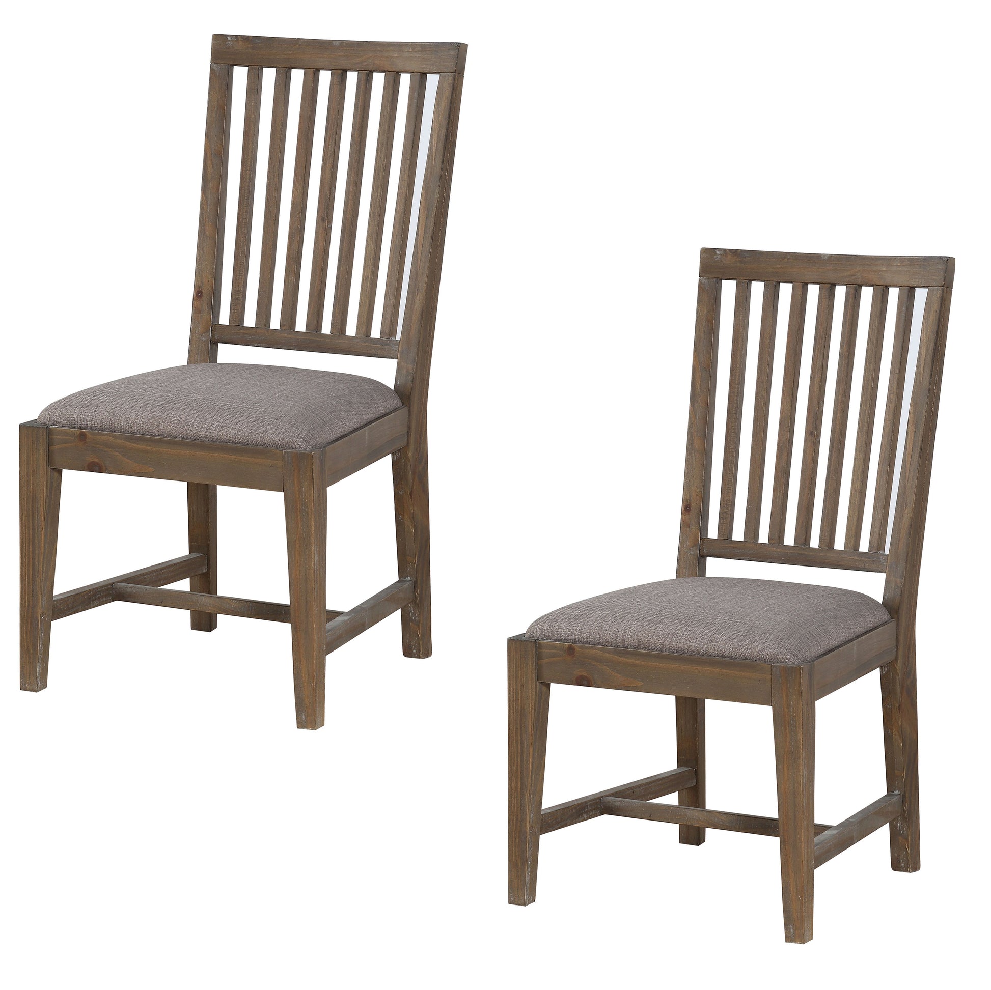 Wooden Chair With Fabric Upholstered Seat And Slat Style Back, Set Of 2, Oak Brown And Gray Grey Brown Wood Fabric