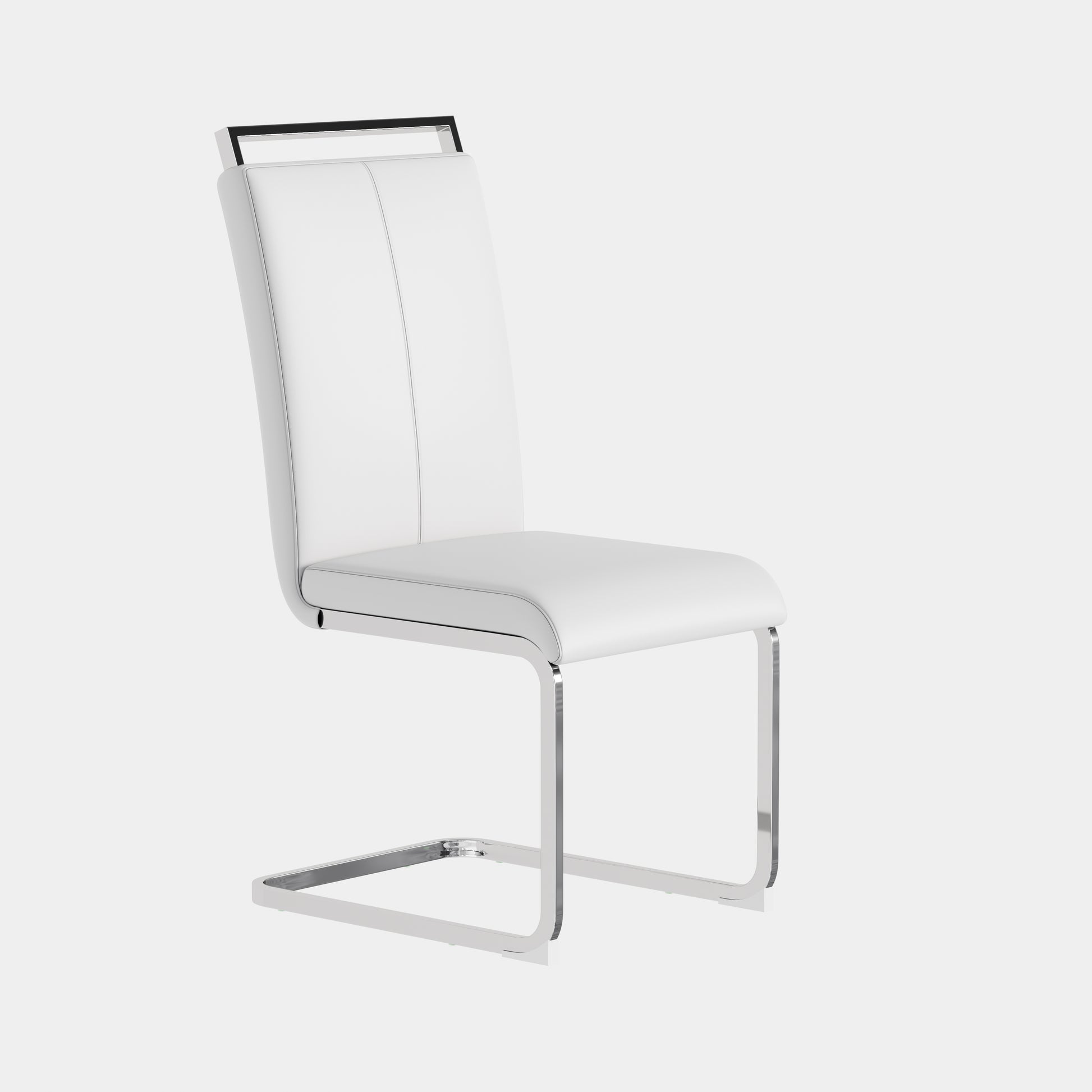 A Set Of 4 Artificial Leather Dining Chairs, Featuring An Arched Chair Design And Paired With Stainless Steel Legs. Silver White Pu Leather