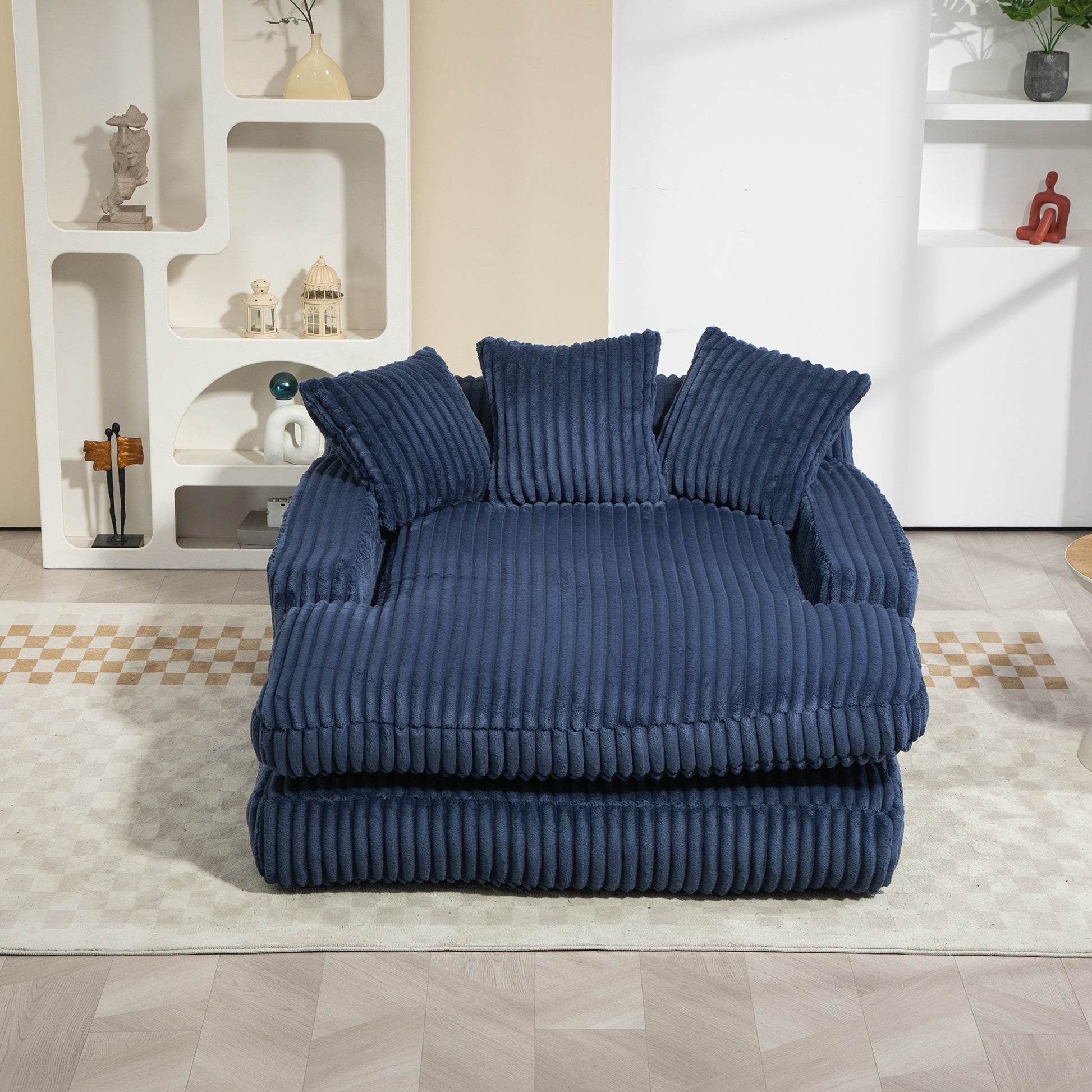 Coolmore Corduroy Lazy Sofa With 3 Back Pillows,Comfy Sofa Deep Seat Couch For Living Room,Club Navy Navy Primary Living Space Foam Corduroy 1 Seat